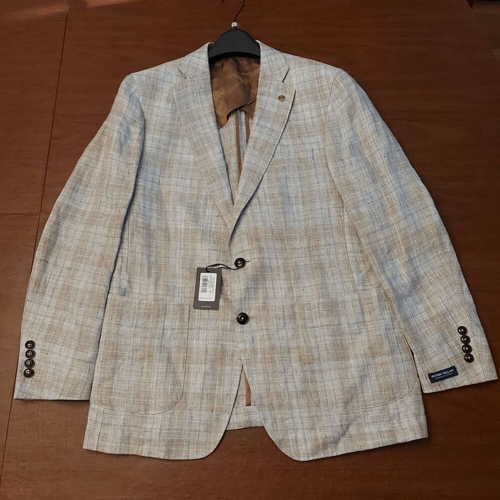 Peter Millar Crown Crafted Bay Plaid Linen Soft Jacket Men's Size 40 Regular